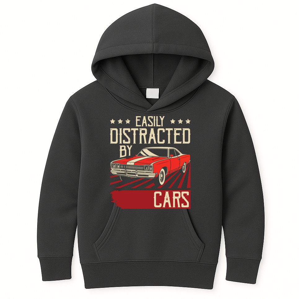 Easily Distracted By Cars Classic Muscle Car Guy Car Lover Kids Hoodie
