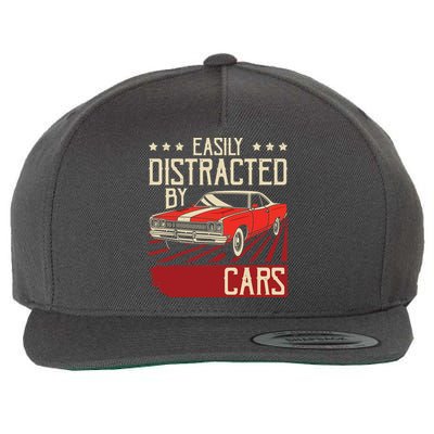 Easily Distracted By Cars Classic Muscle Car Guy Car Lover Wool Snapback Cap