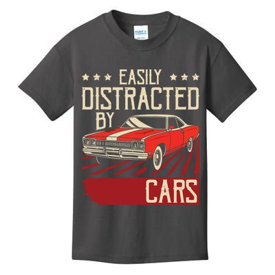 Easily Distracted By Cars Classic Muscle Car Guy Car Lover Kids T-Shirt