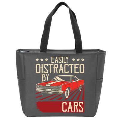 Easily Distracted By Cars Classic Muscle Car Guy Car Lover Zip Tote Bag