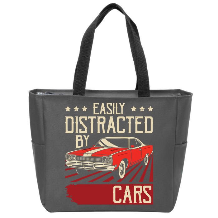 Easily Distracted By Cars Classic Muscle Car Guy Car Lover Zip Tote Bag