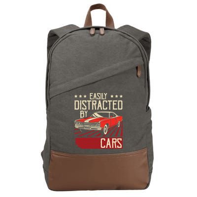 Easily Distracted By Cars Classic Muscle Car Guy Car Lover Cotton Canvas Backpack