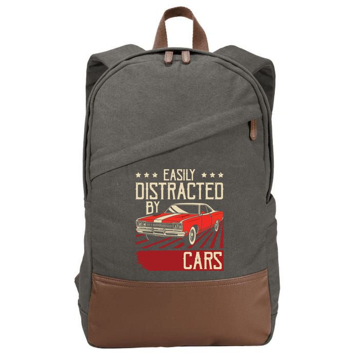 Easily Distracted By Cars Classic Muscle Car Guy Car Lover Cotton Canvas Backpack
