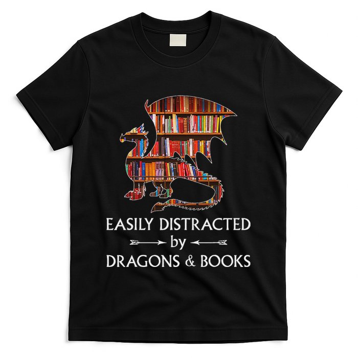Easily Distracted By Dragons And Books Book & Dragon T-Shirt