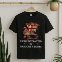 Easily Distracted By Dragons And Books Book & Dragon T-Shirt