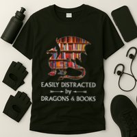 Easily Distracted By Dragons And Books Book & Dragon T-Shirt