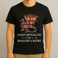Easily Distracted By Dragons And Books Book & Dragon T-Shirt