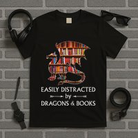 Easily Distracted By Dragons And Books Book & Dragon T-Shirt