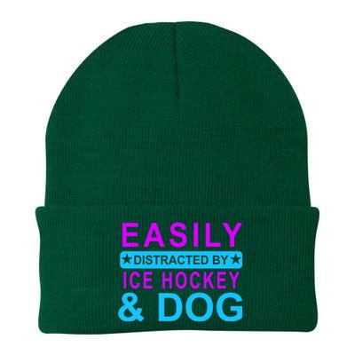 Easily Distracted By Ice Hockey And Dog Knit Cap Winter Beanie