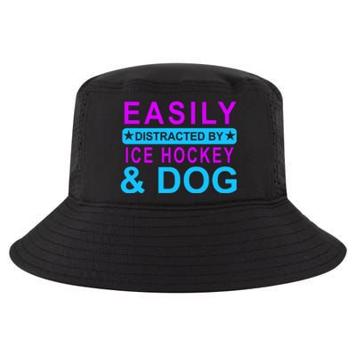 Easily Distracted By Ice Hockey And Dog Cool Comfort Performance Bucket Hat