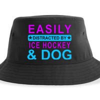 Easily Distracted By Ice Hockey And Dog Sustainable Bucket Hat