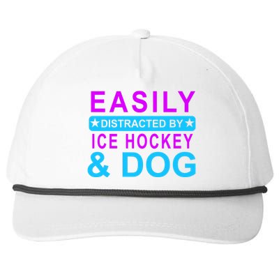 Easily Distracted By Ice Hockey And Dog Snapback Five-Panel Rope Hat