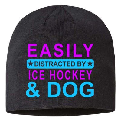 Easily Distracted By Ice Hockey And Dog Sustainable Beanie