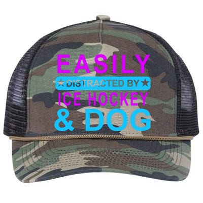 Easily Distracted By Ice Hockey And Dog Retro Rope Trucker Hat Cap