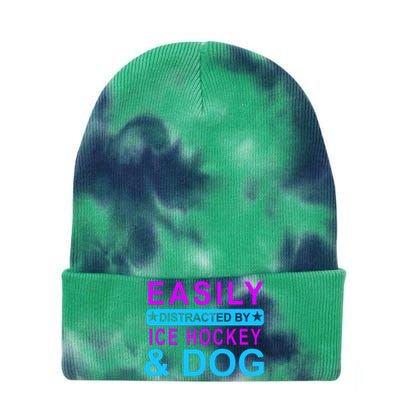 Easily Distracted By Ice Hockey And Dog Tie Dye 12in Knit Beanie