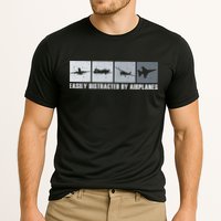 Easily Distracted By Airplanes Aviation Pilot Airplane Cool Gift Cooling Performance Crew T-Shirt