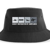 Easily Distracted By Airplanes Aviation Pilot Airplane Cool Gift Sustainable Bucket Hat