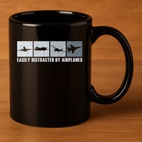 Easily Distracted By Airplanes Aviation Pilot Airplane Cool Gift 11oz C Handle Ceramic Mug