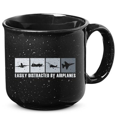 Easily Distracted By Airplanes Aviation Pilot Airplane Cool Gift 15oz Campfire Ceramic Mug