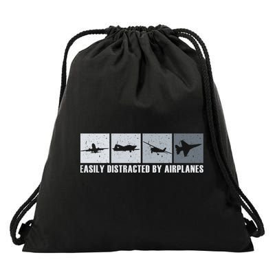 Easily Distracted By Airplanes Aviation Pilot Airplane Cool Gift Drawstring Bag