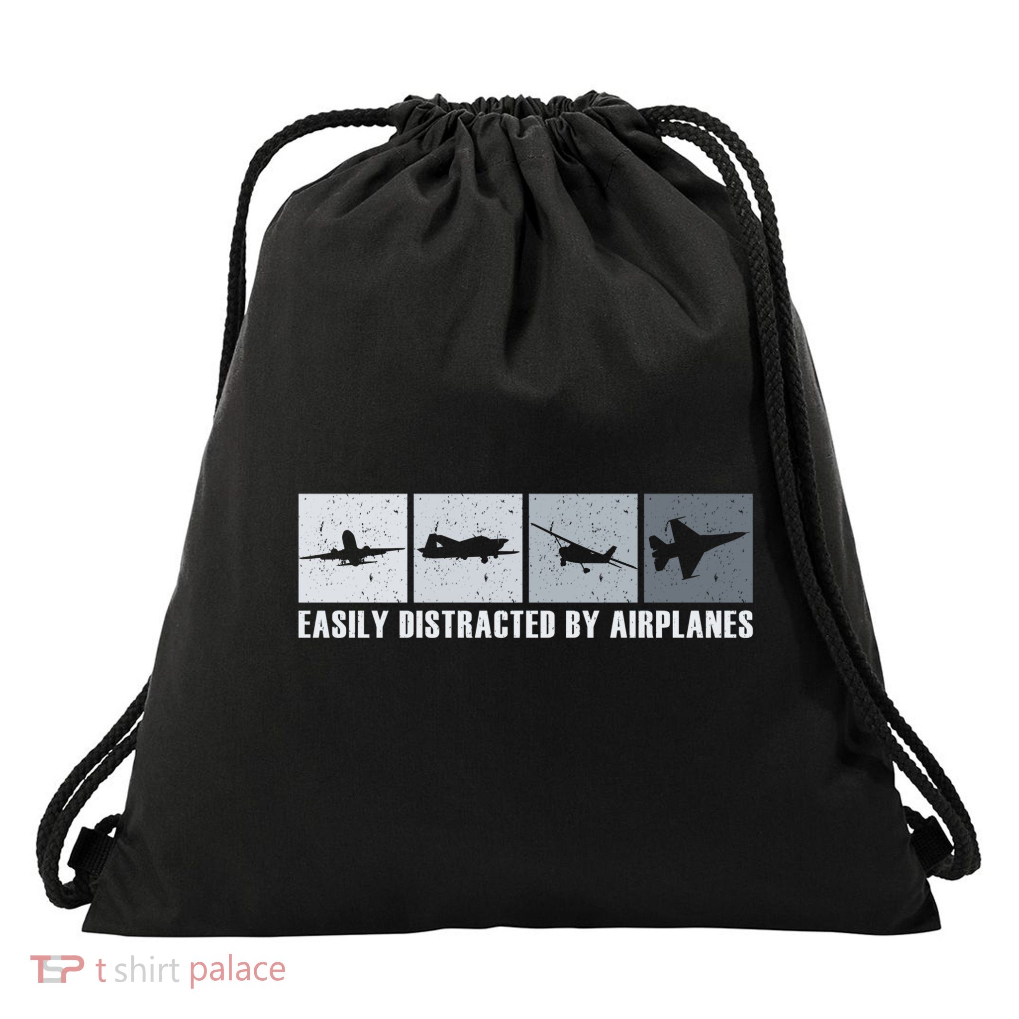 Easily Distracted By Airplanes Aviation Pilot Airplane Cool Gift Drawstring Bag