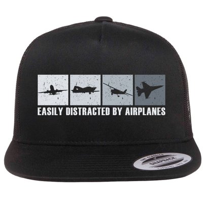 Easily Distracted By Airplanes Aviation Pilot Airplane Cool Gift Flatbill Hat