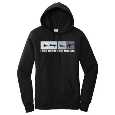 Easily Distracted By Airplanes Aviation Pilot Airplane Cool Gift Women's Pullover Hoodie