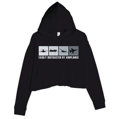 Easily Distracted By Airplanes Aviation Pilot Airplane Cool Gift Crop Fleece Hoodie
