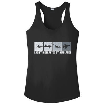 Easily Distracted By Airplanes Aviation Pilot Airplane Cool Gift Ladies PosiCharge Competitor Racerback Tank