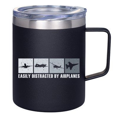 Easily Distracted By Airplanes Aviation Pilot Airplane Cool Gift 12oz Stainless Steel Coffee Mug