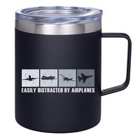 Easily Distracted By Airplanes Aviation Pilot Airplane Cool Gift 12oz Stainless Steel Coffee Mug