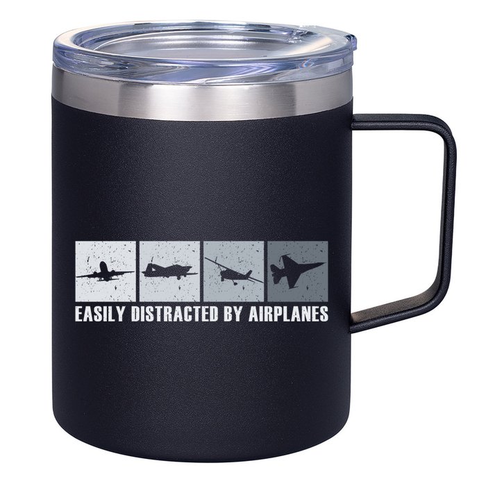 Easily Distracted By Airplanes Aviation Pilot Airplane Cool Gift 12oz Stainless Steel Coffee Mug