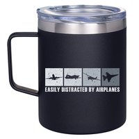 Easily Distracted By Airplanes Aviation Pilot Airplane Cool Gift 12oz Stainless Steel Coffee Mug
