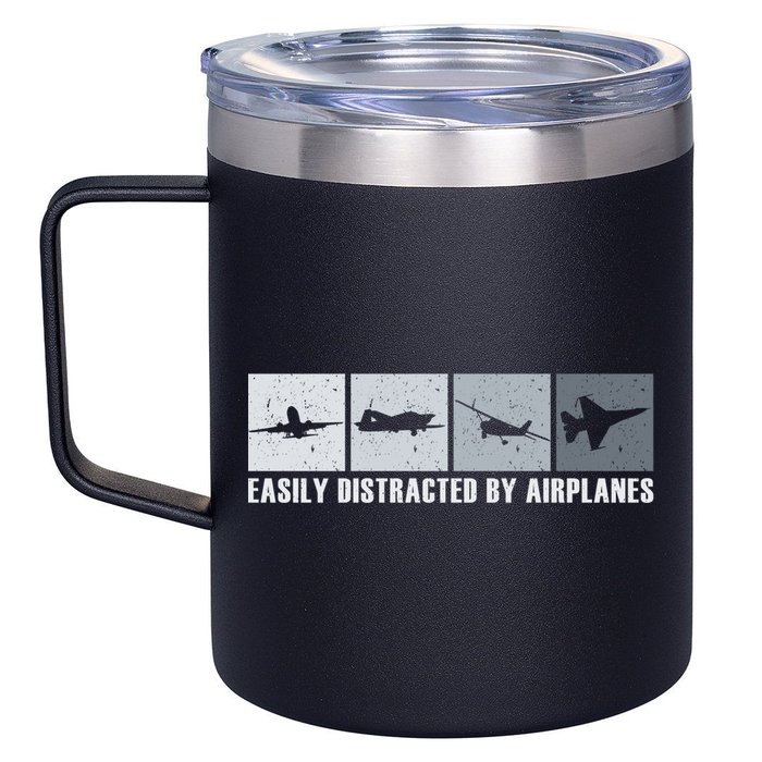 Easily Distracted By Airplanes Aviation Pilot Airplane Cool Gift 12oz Stainless Steel Coffee Mug