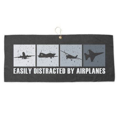 Easily Distracted By Airplanes Aviation Pilot Airplane Cool Gift Large Microfiber Waffle Golf Towel