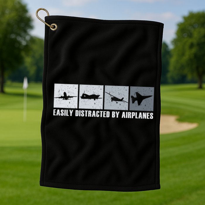 Easily Distracted By Airplanes Aviation Pilot Airplane Cool Gift Golf Towel