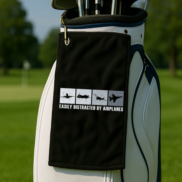 Easily Distracted By Airplanes Aviation Pilot Airplane Cool Gift Golf Towel