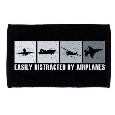 Easily Distracted By Airplanes Aviation Pilot Airplane Cool Gift Microfiber Hand Towel