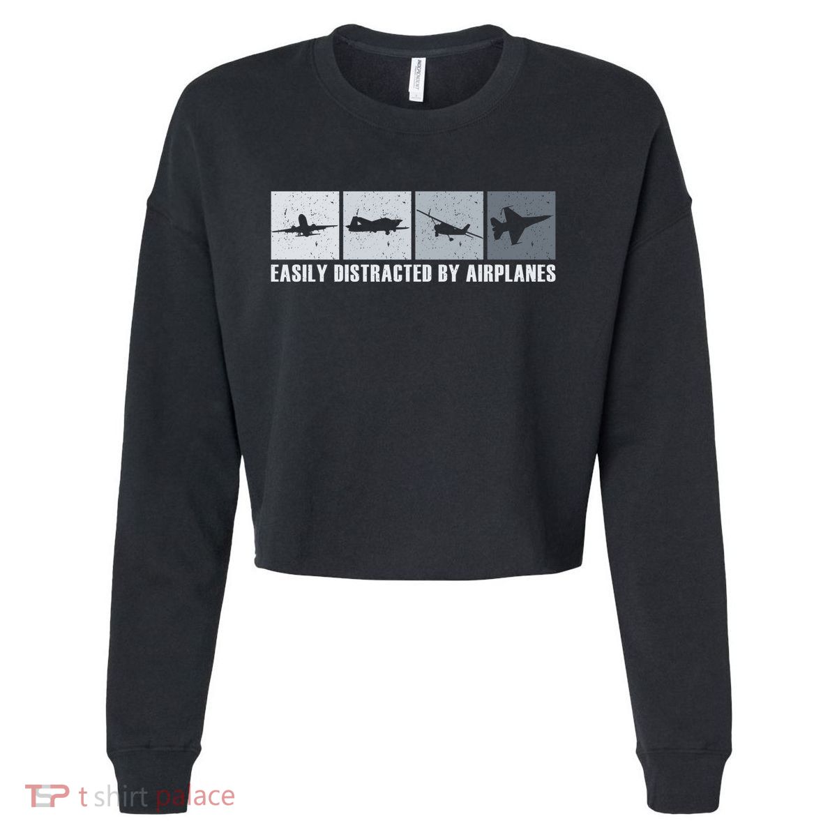 Easily Distracted By Airplanes Aviation Pilot Airplane Cool Gift Cropped Pullover Crew