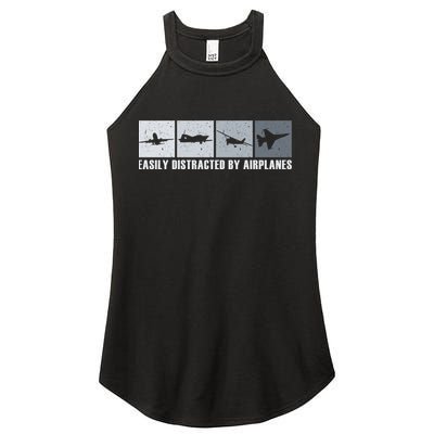 Easily Distracted By Airplanes Aviation Pilot Airplane Cool Gift Women's Perfect Tri Rocker Tank