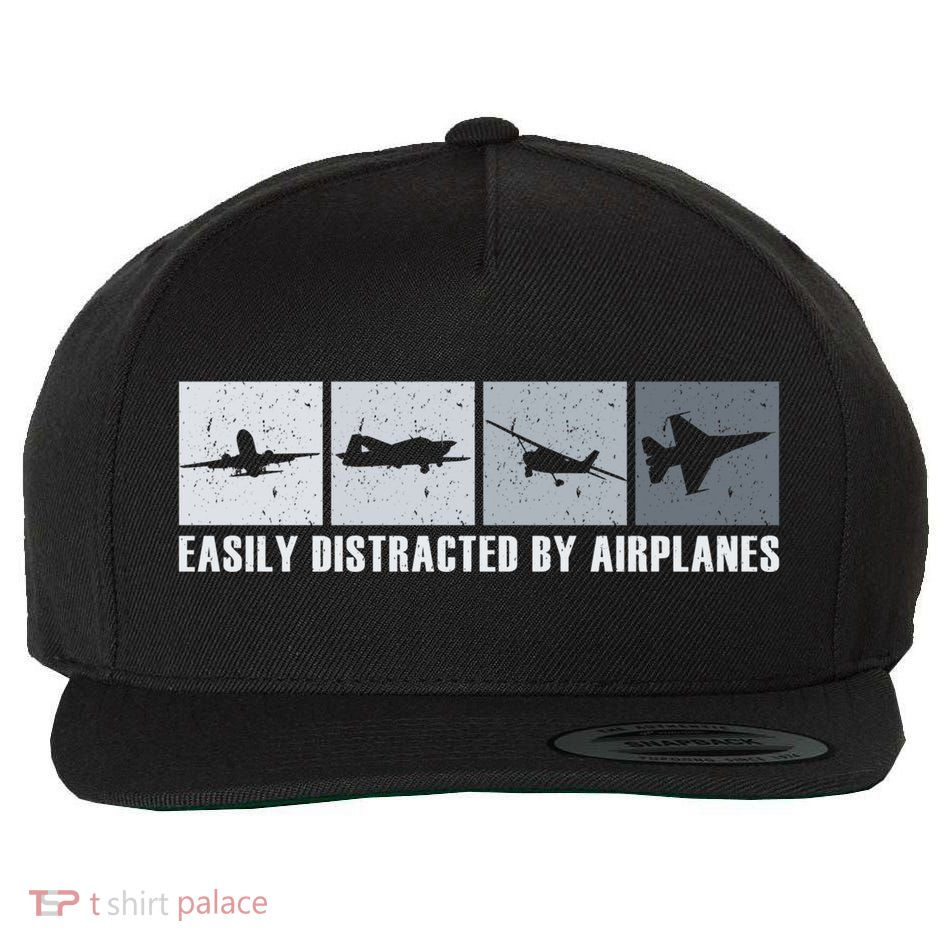 Easily Distracted By Airplanes Aviation Pilot Airplane Cool Gift Wool Snapback Cap
