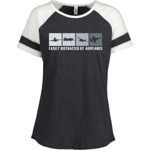 Easily Distracted By Airplanes Aviation Pilot Airplane Cool Gift Enza Ladies Jersey Colorblock Tee