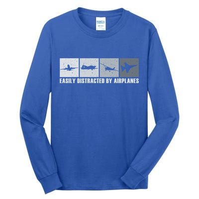 Easily Distracted By Airplanes Aviation Pilot Airplane Cool Gift Tall Long Sleeve T-Shirt