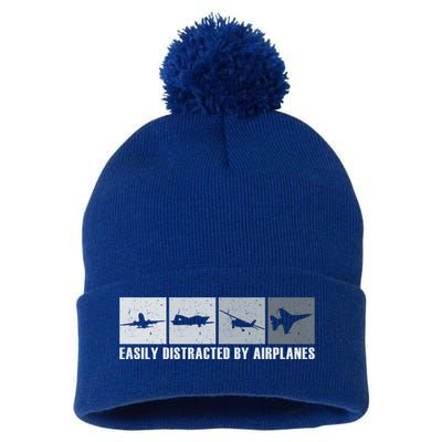 Easily Distracted By Airplanes Aviation Pilot Airplane Cool Gift Pom Pom 12in Knit Beanie