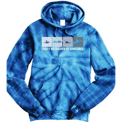 Easily Distracted By Airplanes Aviation Pilot Airplane Cool Gift Tie Dye Hoodie