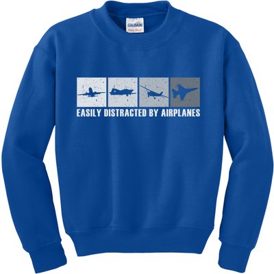 Easily Distracted By Airplanes Aviation Pilot Airplane Cool Gift Kids Sweatshirt