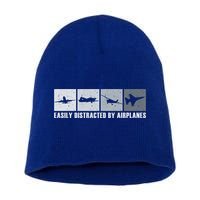 Easily Distracted By Airplanes Aviation Pilot Airplane Cool Gift Short Acrylic Beanie