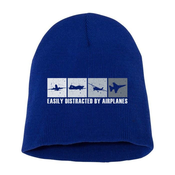 Easily Distracted By Airplanes Aviation Pilot Airplane Cool Gift Short Acrylic Beanie