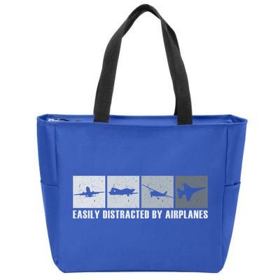 Easily Distracted By Airplanes Aviation Pilot Airplane Cool Gift Zip Tote Bag