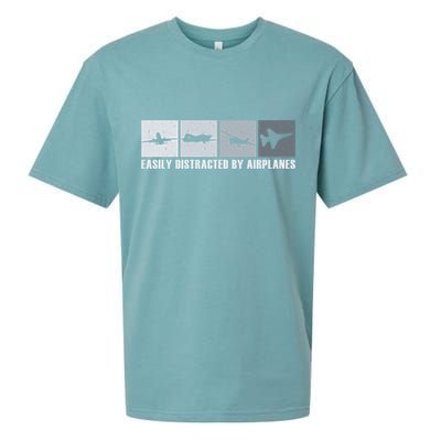 Easily Distracted By Airplanes Aviation Pilot Airplane Cool Gift Sueded Cloud Jersey T-Shirt
